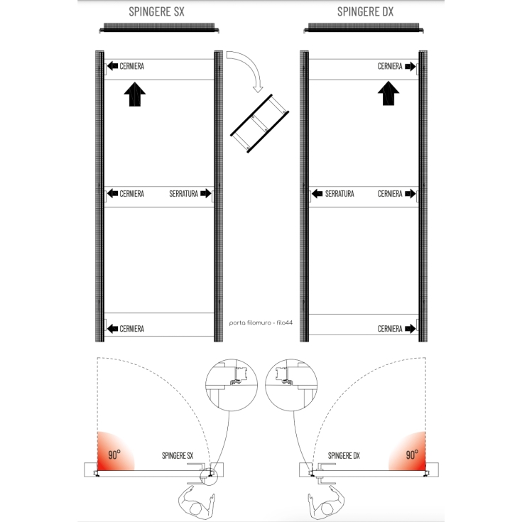 Porta Filomuro Scrigno Filo44 70x210 cm: Moderna e Reversibile -8