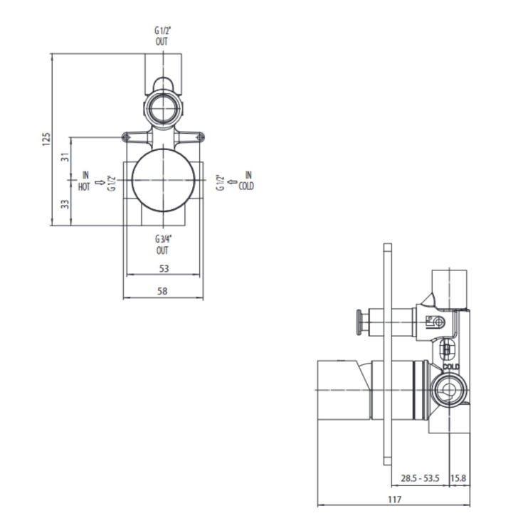 Parte interna miscelatore incasso 2 vie TEO BOSSINIBOSSINI