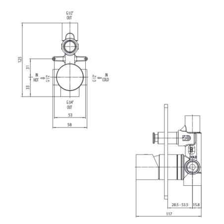 Parte interna miscelatore incasso 2 vie TEO BOSSINIBOSSINI