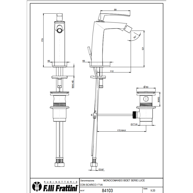 Miscelatore per bidet con scarico 84103 Luce FrattiniF.LLI FRATTINI