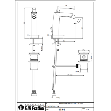Miscelatore per bidet con scarico 84103 Luce FrattiniF.LLI FRATTINI