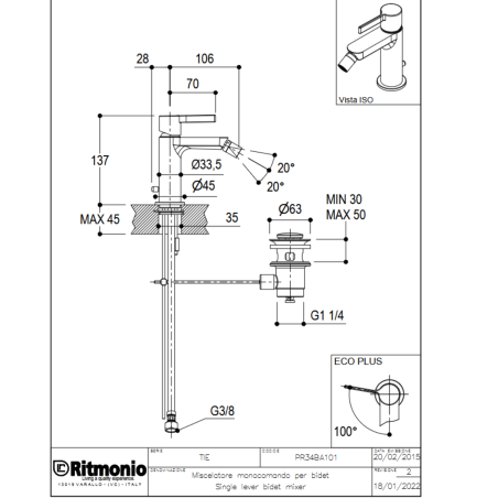 Miscelatore bidet Tie Brusched Black Crome PR34BA101BLX RitmonioRITMONIO