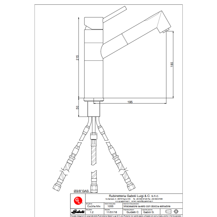 Miscelatore per lavello con doccia estraibile 1055 Gaboli LuigiGABOLI LUIGI