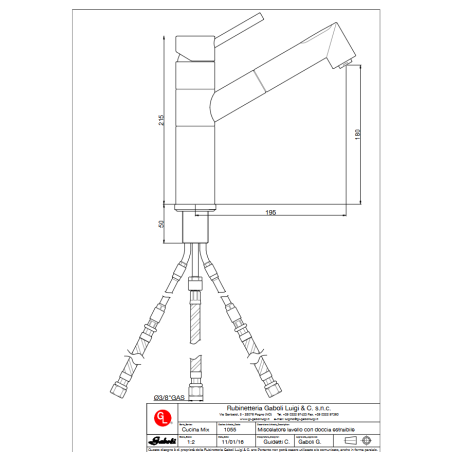 Miscelatore per lavello con doccia estraibile 1055 Gaboli LuigiGABOLI LUIGI