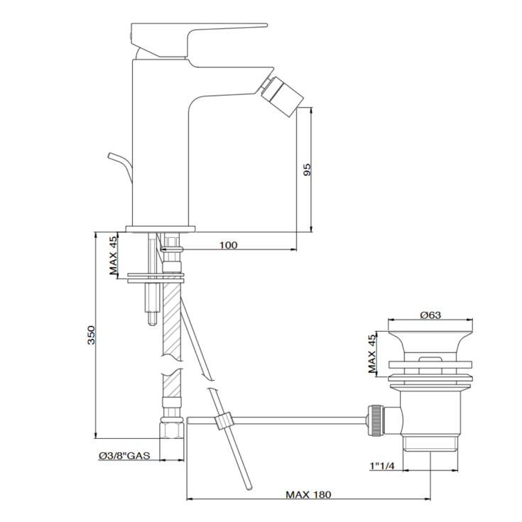 Miscelatore cromato per bidet con scarico K40CR Khuga GaboliGABOLI LUIGI