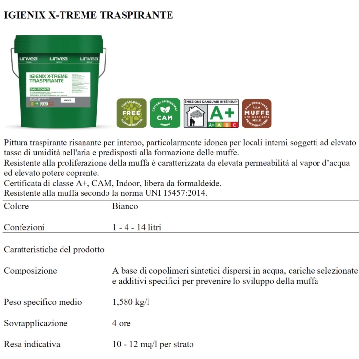 Pittura traspirante risanante IGIENIX X-TREME TRASPIRANTE Linvea -2