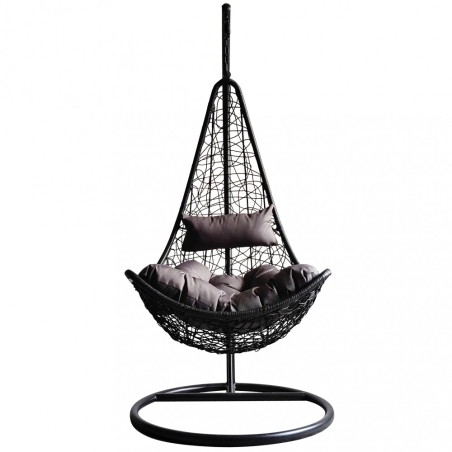 Poltrona sospesa a dondolo in wicker nera con cuscino - PONZA