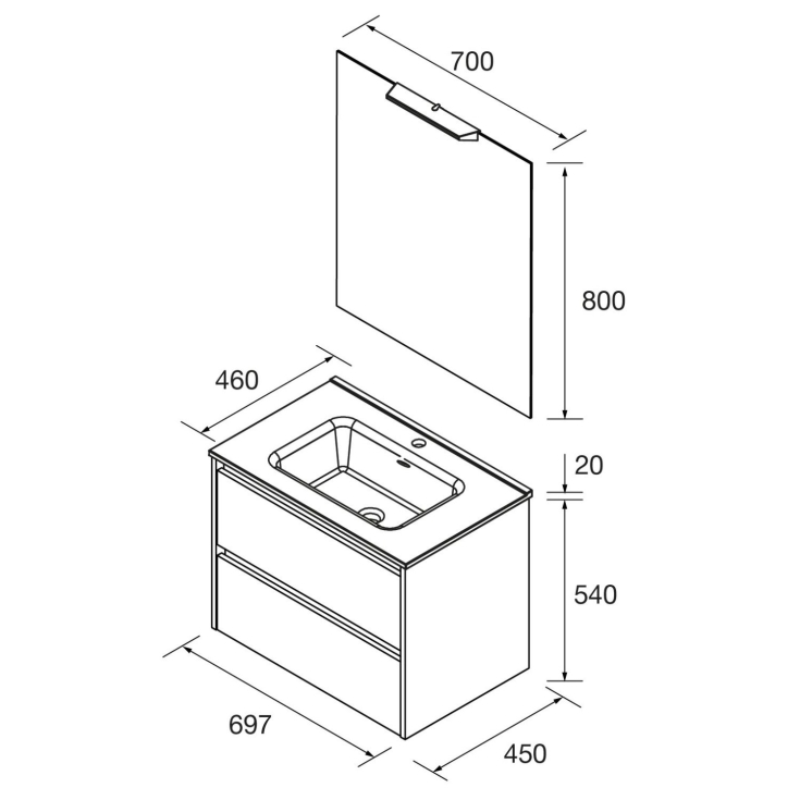 Mobile sospeso bagno bianco lucido 70x46cm Noja 700 Salgar | CompetoSALGAR