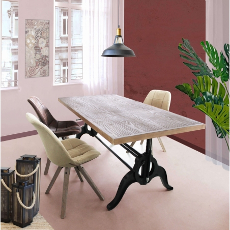 Sedia in tessuto marrone con gambe in legno di quercia - Aron