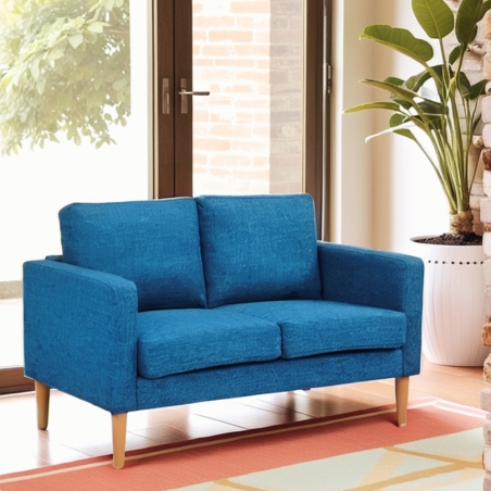 Divano salvaspazio in tessuto blu 2 posti - RAMSEY