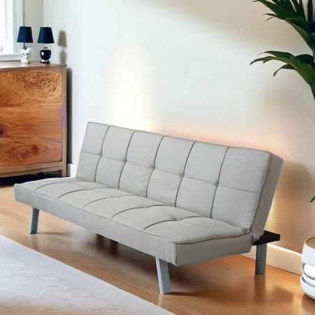 Divano letto 3 posti con schienale reclinabile in tessuto grigio - AARON