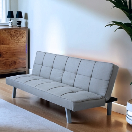 Divano letto 3 posti con schienale reclinabile in tessuto grigio melange - AARON