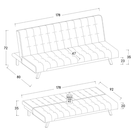 Divano letto 3 posti con schienale reclinabile in tessuto grigio melange - AARON