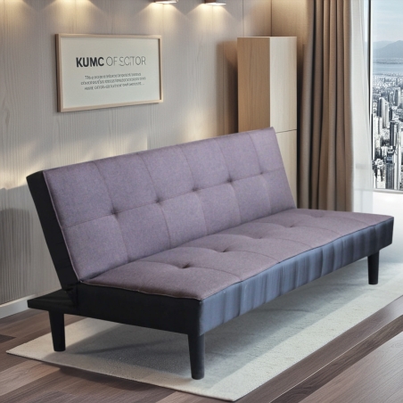 Divano letto 3 posti con schienale reclinabile in tessuto antracite melange - ALVIN