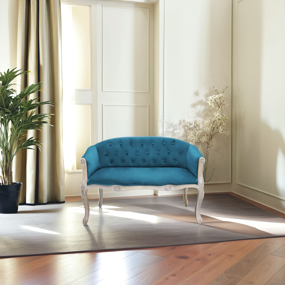 Divano 2 posti stile classico in velluto blu - COLEMAN