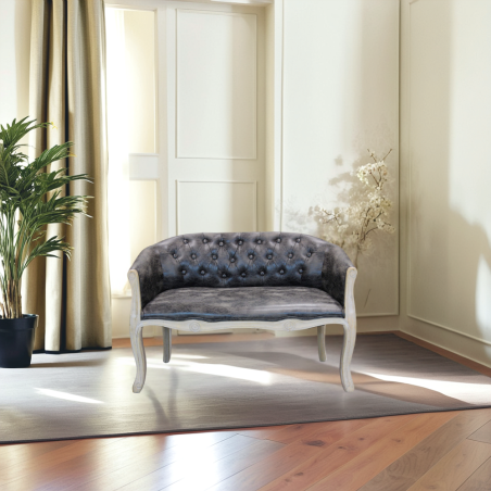 Divano 2 posti stile classico in ecopelle grigio vintage - COLEMAN