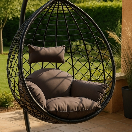 Poltrona sospesa a dondolo in wicker nera - PANAREA