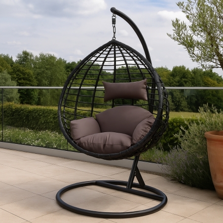 Poltrona sospesa a dondolo in wicker nera - PANAREA