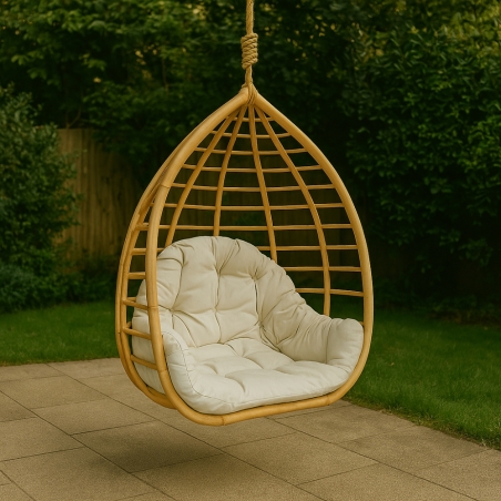 Dondolo in fibra naturale con cuscino beige - CALYPSO