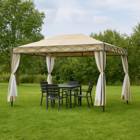 Gazebo 3x4 m in ferro con telo sabbia idrorepellente teli laterali e zanzariere - KARNAK