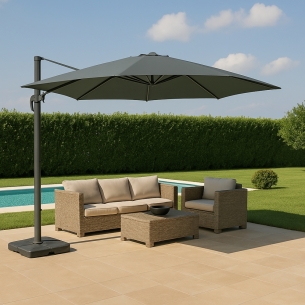 Ombrellone Nettuno Lux Nero P/L 3 X 3 Telo Grigio ChiaroEDENYA