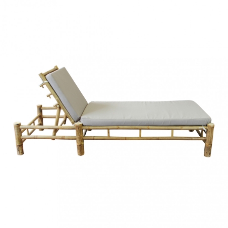 Lettino prendisole in bamboo 210x80cm con cuscino grigio recrinabile - RONIK