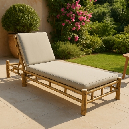 Lettino prendisole in bamboo 210x80cm con cuscino grigio recrinabile - RONIK