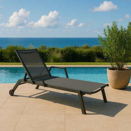 Lettino prendisole impilabile con ruote 195x72x55cm ANTRACITE - BARINAS