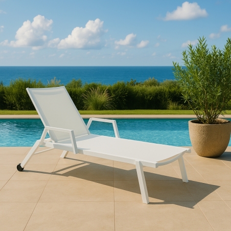 Lettino prendisole impilabile 195x72x55cm con ruote BIANCO - BARINAS