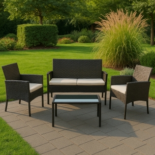 Salotto completo in wicker con cuscini sfoderabili - Caracas