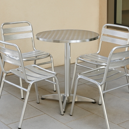 Tavolino tondo con piano in acciaio diametro 70cm idrorepellente - Grigio