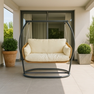 Poltrona sospesa a dondolo 2 posti in wicker BEIGE - GLASGOW -1