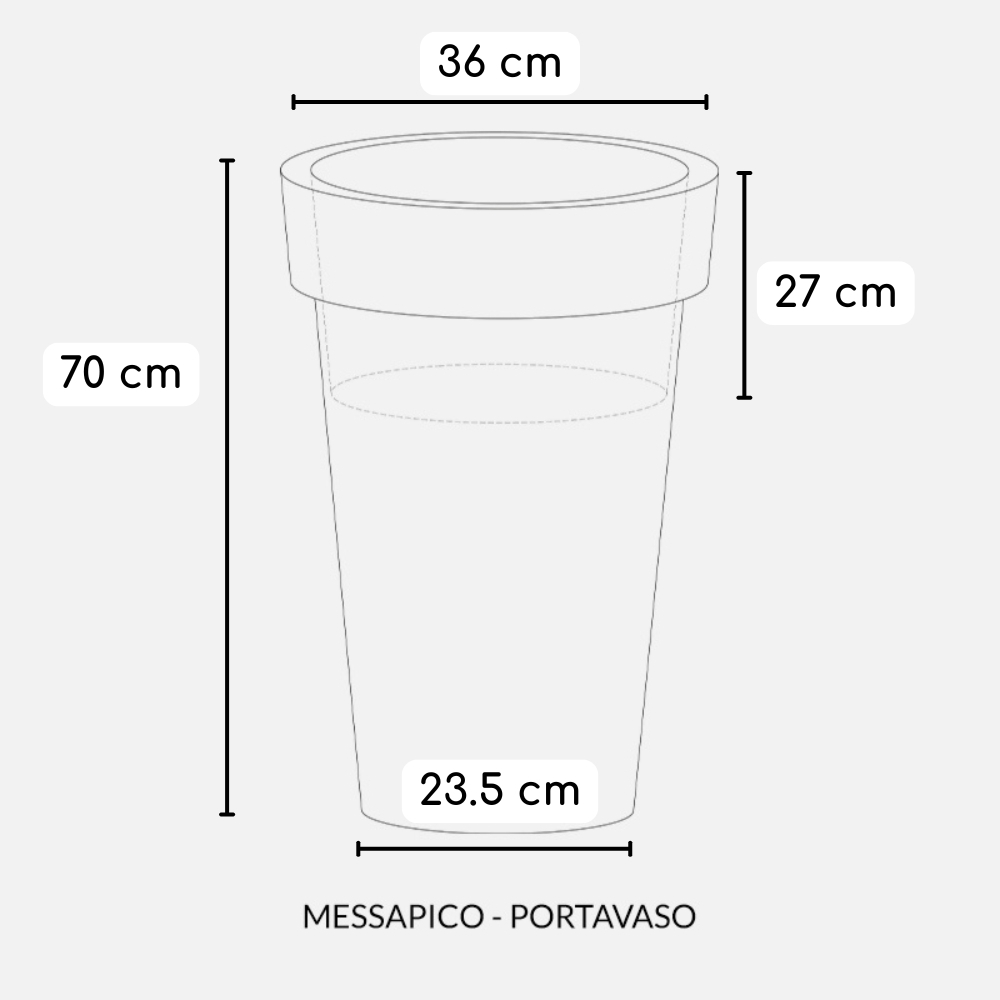 Portavaso da esterno rotondo 36 cm in polietilene alto 70 cm - Messapico 70 -24