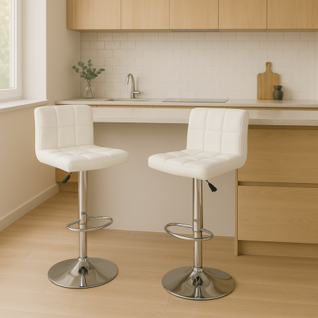 Sgabello girevole e regolabile in ecopelle bianco 115h cm - ISAAC