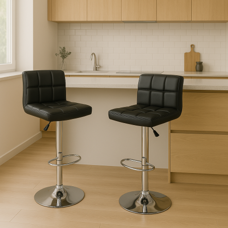 Sgabello girevole e regolabile in ecopelle nero 115h cm - ISAAC