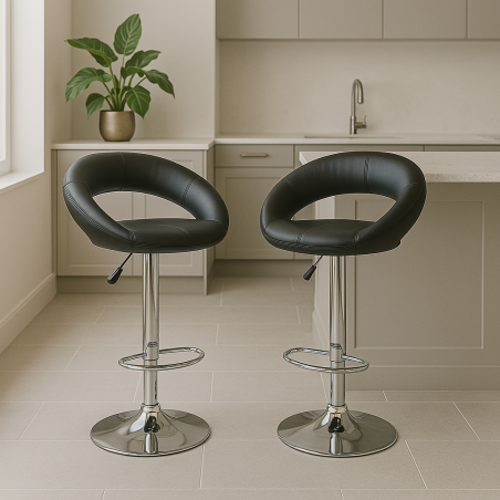 Sgabello girevole e regolabile in ecopelle nero 102h cm - KENDAL