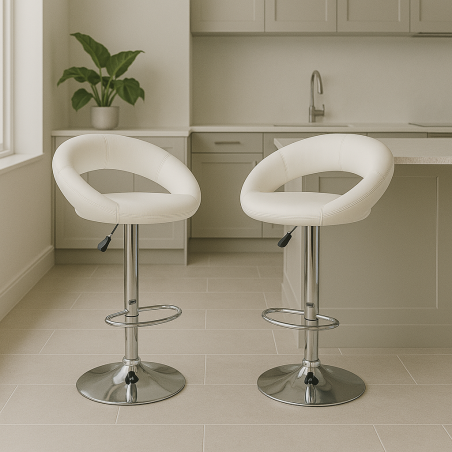 Sgabello girevole e regolabile in ecopelle bianco 102h cm - KENDAL