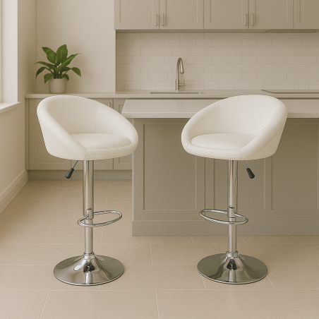 Sgabello girevole e regolabile in ecopelle bianco - MIKE