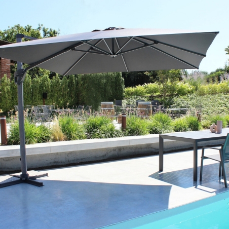 Ombrellone 3x4 mt grigio con palo laterale effetto legno - Mendel