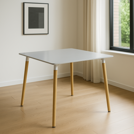 Tavolo 80x80cm grigio con gambe in legno - Lione