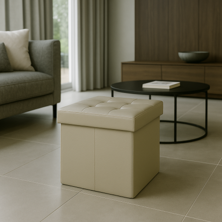 Pouf contenitore in ecopelle naturale - 38x38x38 cm