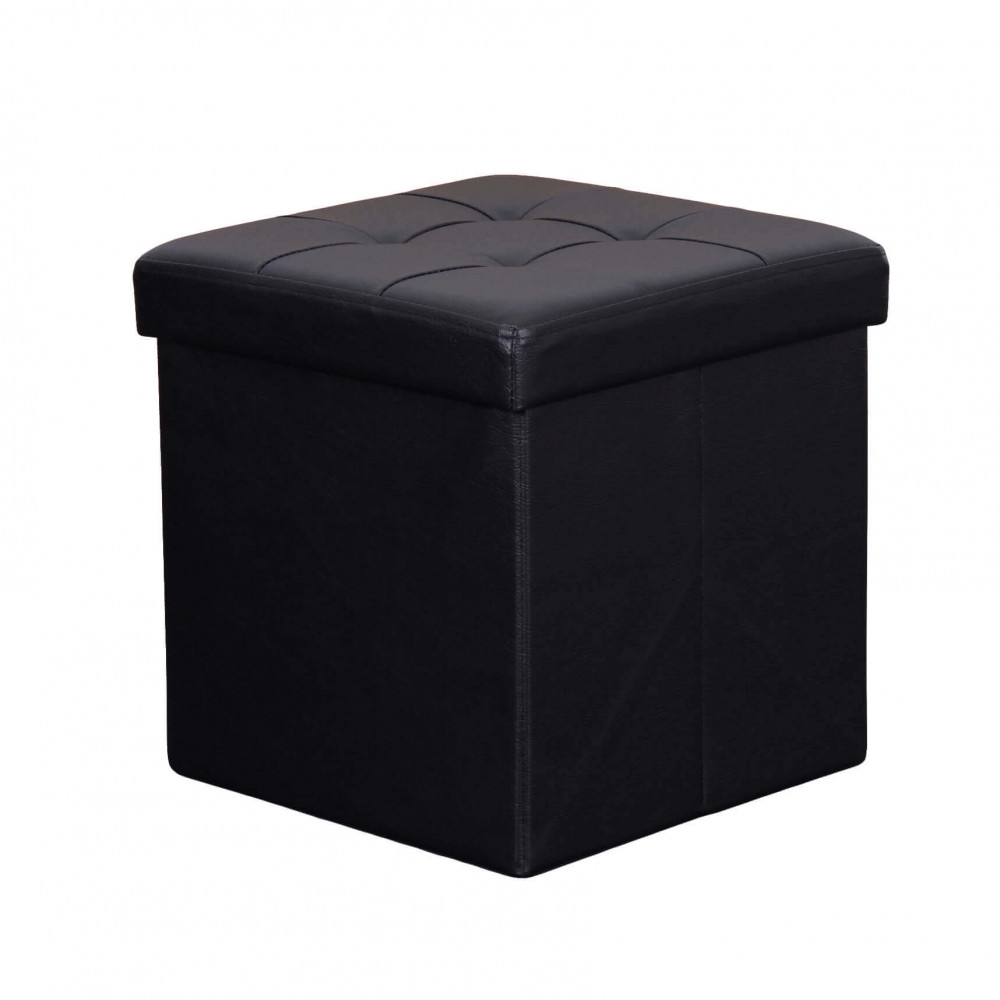 Pouf contenitore in ecopelle nero -...