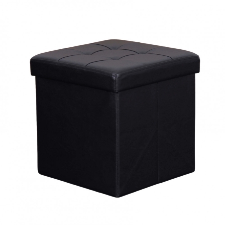 Pouf contenitore in ecopelle nero - 38x38x38 cm