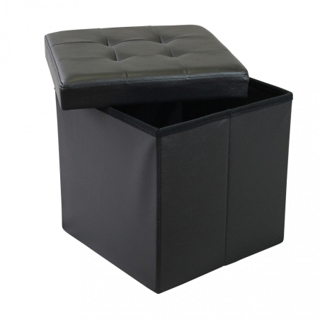 Pouf contenitore in ecopelle nero - 38x38x38 cm