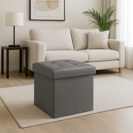 Pouf contenitore in ecopelle grigio - 38x38x38 cm