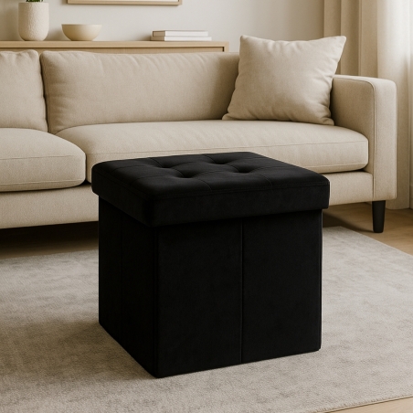 Pouf contenitore in velluto nero - 38x38x38 cm