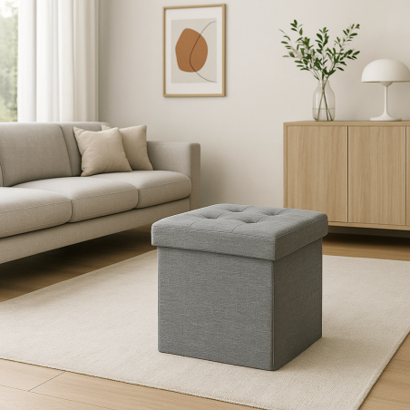 Pouf contenitore in tessuto grigio chiaro - 38x38x38 cm