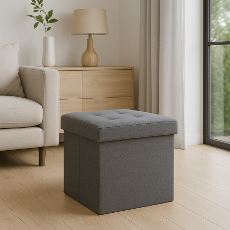 Pouf contenitore in tessuto grigio scuro - 38x38x38 cm