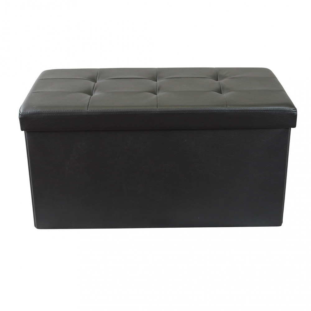 Pouf contenitore in ecopelle nero -...