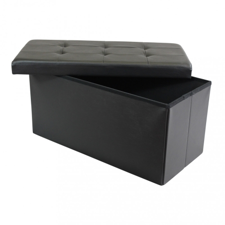 Pouf contenitore in ecopelle nero - 76x38x38 cm